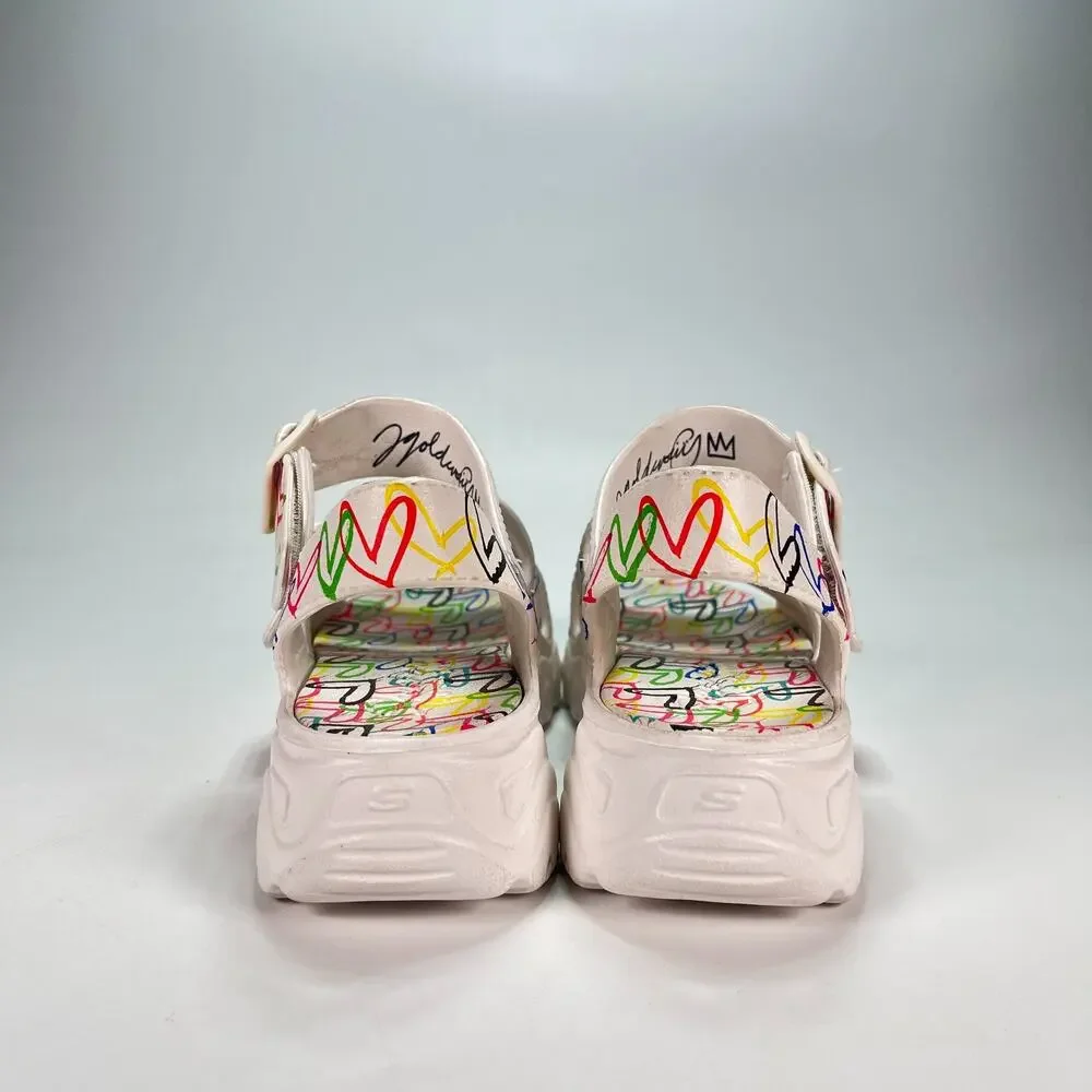 Skechers x JGoldcrown D'Lites 2.0 Heart You White Multi Sandals Women's Size 8